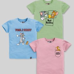YK X Minute Mirth Boys Assorted Pack of 2 Tom & Jerry Printed Pure Cotton T-shirts-image-24