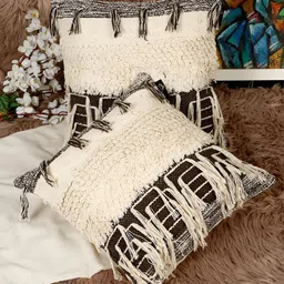 HOSTA HOMES Brown & Off White 2 Pieces Abstract Cotton Square Cushion Covers-17