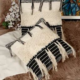 HOSTA HOMES Black & Off White 2 Pieces Geometric Cotton Square Cushion Covers-41