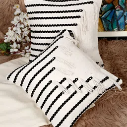 HOSTA HOMES Black & White 2 Pieces Geometric Cotton Square Cushion Covers-image-19