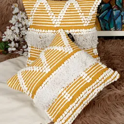 HOSTA HOMES Yellow & White 2 Pieces Geometric Cotton Square Cushion Covers-image-52