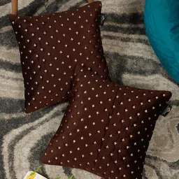 HOSTA HOMES Brown & Beige Set of 2 Embroidered Velvet Square Cushion Covers-picture-22