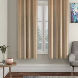 HOSTA HOMES Beige 2 Pieces Self Design Black Out Window Curtains-43