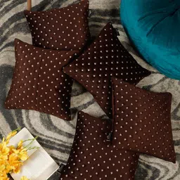 HOSTA HOMES Brown Set of 5 Embroidered Velvet Square Cushion Covers-55