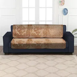 HOSTA HOMES 6-Pieces Beige Velvet Self Embossed 3 Seater Sofa Cover-image-23