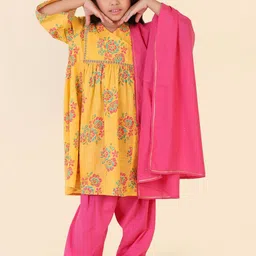 Fabindia Girls Floral Printed Regular Pure Cotton Kurta with Salwar & With Dupatta-picture-14