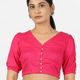 Llajja Magenta Solid Pure Cotton Non-Padded Saree Blouse-14