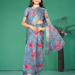 Shrithi Fashion Fab Girls Floral Zari Organza Ready to Wear Saree-10