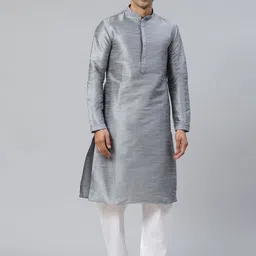 Manthan Men Grey Solid Straight Kurta-image-44
