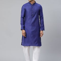 Manthan Men Blue Woven Design Jacquard Weave Straight Kurta-image-53