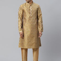 Manthan Men Golden & Beige Woven Design Straight Kurta-image-41
