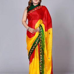 VL SAREES Colourblocked Mirror Work Block Print Saree-picture-28