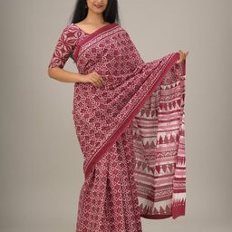 clothonus Floral Pure Cotton Block Print Saree-image-54