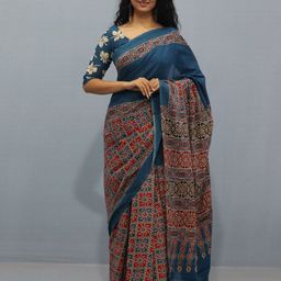 clothonus Ajrak Block Pure Cotton Block Print Saree-image-83