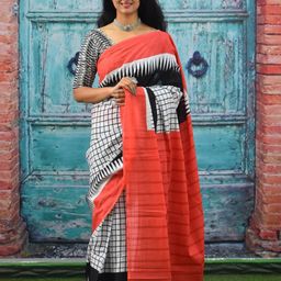clothonus Checked Block Print Saree-image-45