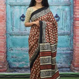 clothonus Ajrak Block Pure Cotton Block Print Saree-image-75