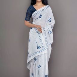 clothonus Pure Cotton Floral Block Print Ikat Saree-image-68