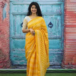 clothonus Bandhani Pure Cotton Block Print Saree-10
