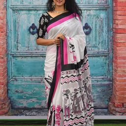clothonus Ethnic Motifs Pure Cotton Block Print Saree-image-44