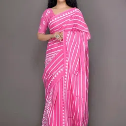 clothonus Striped Pure Cotton Handloom Block Print Saree-picture-9