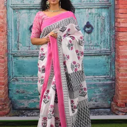 clothonus Floral Pure Cotton Block Print Saree-picture-15