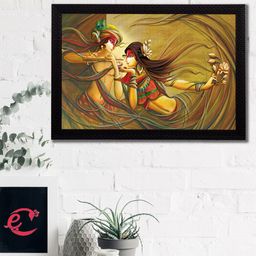 eCraftIndia Unisex Yellow & Brown Radha Krishna Playing Flute Satin Matt Texture UV Wall Painting-17