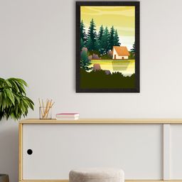 eCraftIndia Green & Brown Beautiful Sunrise Lake View Printed Satin Matt UV Wall Painting-46