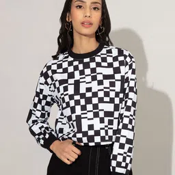 20Dresses Women Black & White Geometric Print Satin Crop Top-image-34