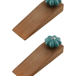 Indianshelf Brown & Sea Green 2 Pieces Crackle Printed Ceramic Wood Door Stopper-29