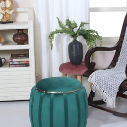 Shadowkart Teal Green Solid Velvet Round Without Storage Ottomans-image-17