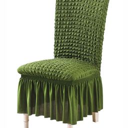 HOUSE OF QUIRK Green Textured Bubble Frill Removable Chair Cover-82