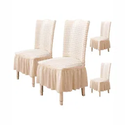 HOUSE OF QUIRK Beige 4 Pieces Bubble Frill Stretchable Removable Chair Covers-image-81