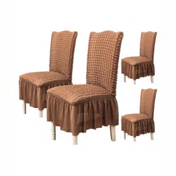 HOUSE OF QUIRK Brown 4 Pcs Textured BubbleFrill  Chair Cover-picture-30