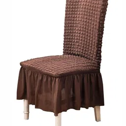 HOUSE OF QUIRK Coffee Brown Bubble Frill Design Stretchable Chair Cover-79