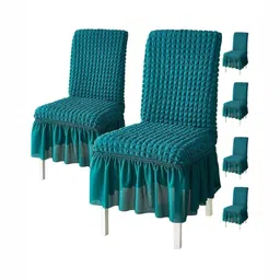 HOUSE OF QUIRK Teal 6 Pcs Turkish Bubble Frill Chair Cover-31