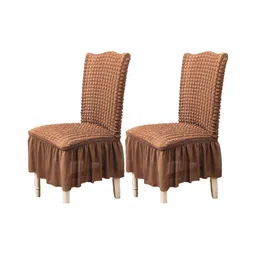HOUSE OF QUIRK Brown 2 Pieces Bubble Frill Stretchable Removable Chair Covers-83