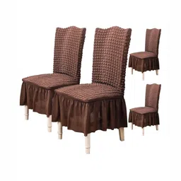 HOUSE OF QUIRK Coffee Brown 4 Pcs Textured Bubble Frill  Removable Chair Cover-picture-18