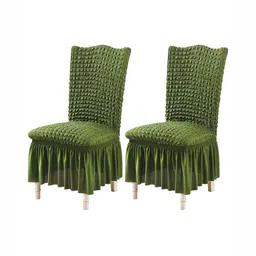 HOUSE OF QUIRK 2 Piece Turkish Bubble Frill Chair Cover Stretch Removable Chair Cover-81