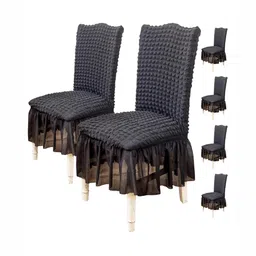 HOUSE OF QUIRK Grey 6 Pieces Bubble Frill Stretchable Removable Chair Covers-image-59