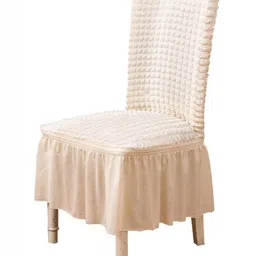 HOUSE OF QUIRK Beige Bubble Frill Stretchable Removable Chair Cover-48