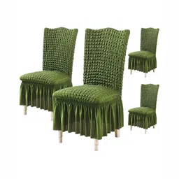 HOUSE OF QUIRK Green 4 Pcs Textured Bubble Frill Chair Cover-image-60