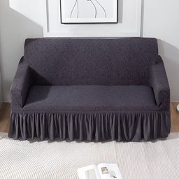 HOKIPO Grey Self Design Stretchable 2 Seater Sofa Cover With Arms-2
