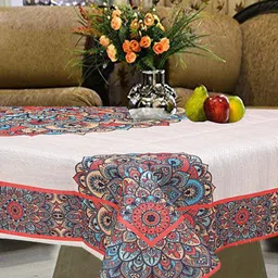 Kuber Industries Cream & Red Printed Cotton 4-Seater Rectangular Table Cover-38