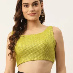 NDS Niharikaa Designer Studio Women Green Sequinned Padded Saree Blouse-image-10