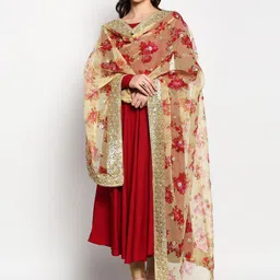 Dupatta Bazaar Embroidered Organza Dupatta with Sequinned-12