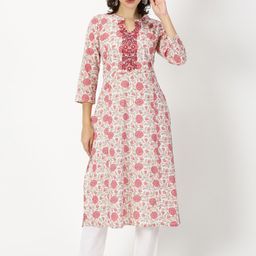 Saffron Threads Floral Print Embroidered Neck Kurta-image-68
