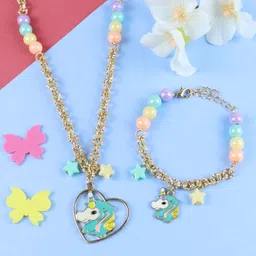 Asthetika Kids Girls Gold-Plated Beaded Unicorn Charm Necklace and Bracelet-14