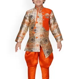Aj DEZInES Boys Orange Sherwani Set-image-77