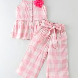 CrayonFlakes Girls Checked Square Neck Sleeveless Top with Palazzos-12