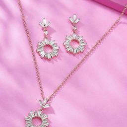 DressBerry White Rose Gold-Plated CZ-Studded Jewellery Set-42